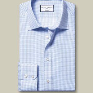 Charles Tyrwhitt Non-Iron Twill Check Shirt, Cornflower Blu, 16.5", Classic Fit